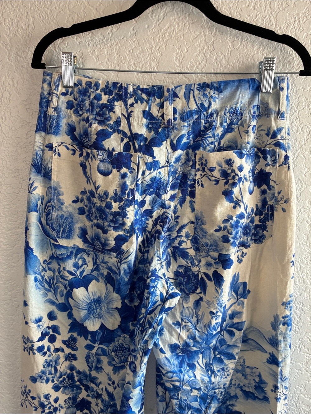Maeve Colette Linen Wide Leg Cropped Pants Blue Floral Toile Anthropologie 27 - Picture 7 of 10